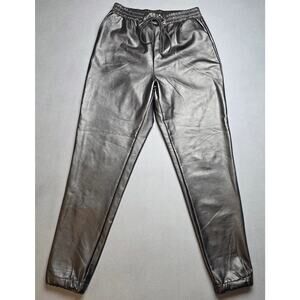 Saints 21 Womens Small (24x27) Black Faux Leather Joggers Stretchy Soft‎ Lined